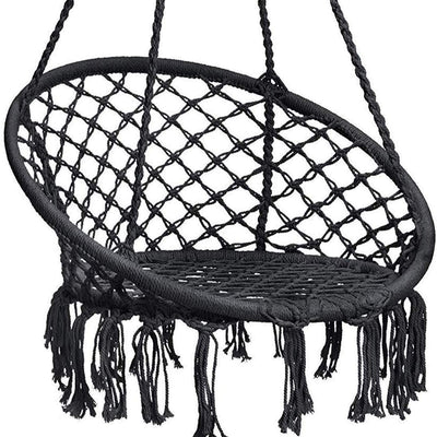 Riipputuoli musta + pehmusteet 2kpl. Nämä trendikkäät boho riipputuolit sopivat terassille, parvekkeelle ja sisälle.