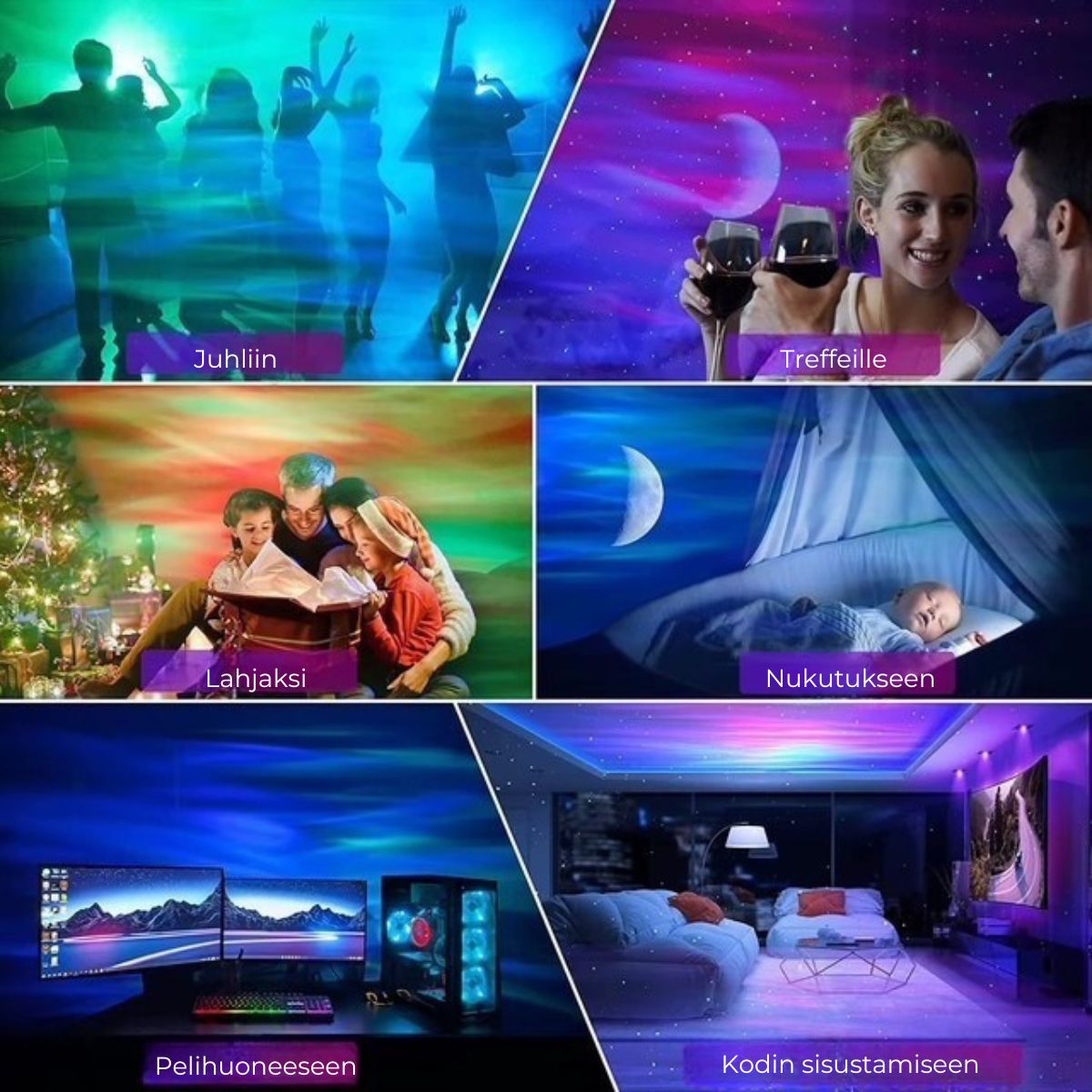 SELED REVONTULIPROJEKTORI - 31 toimintoa, bluetooth kaiutin, 6 eri rauhoittavaa musiikkia sekä kaukosäädin. Loistava lahjaidea.